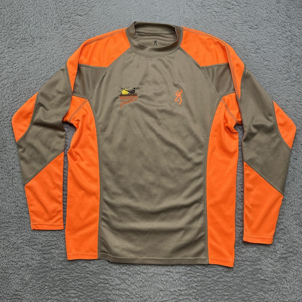 Browning Pheasants Forever Shirt Mens L Blaze Orange Performance Base Layer
